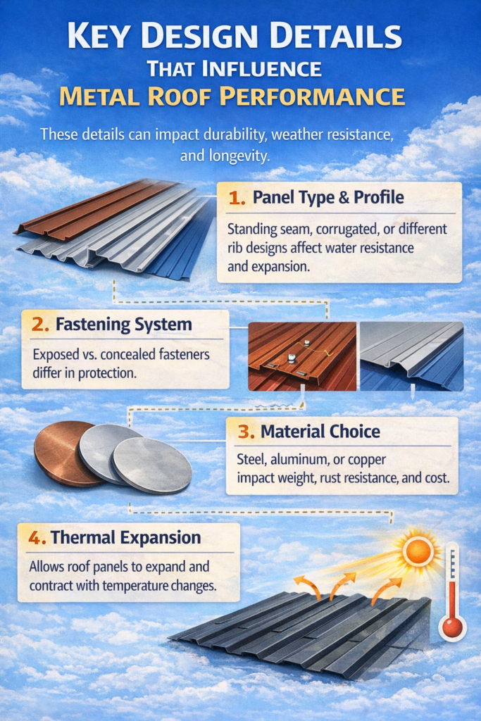 Key design details that influence metal roof performance.