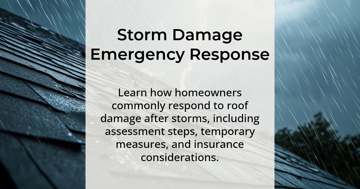 Storm damage emergency response. Learn how homeowners commonly respond to roof damage after storms, including assessment steps, temporary measures, and insurance considerations.